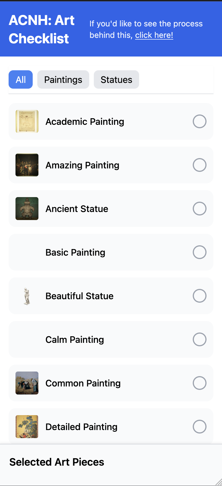 Mobile layout with artwork content populated
