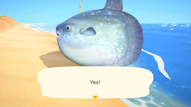 Game screenshot of a character looking at a large fish in a museum tank