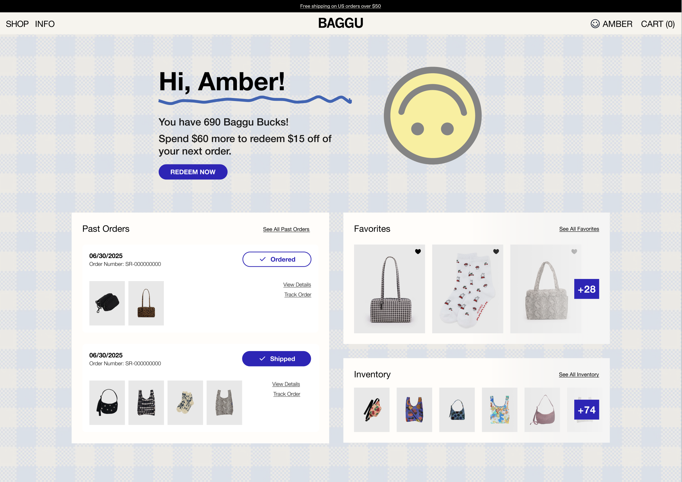 Redesigned Baggu account home