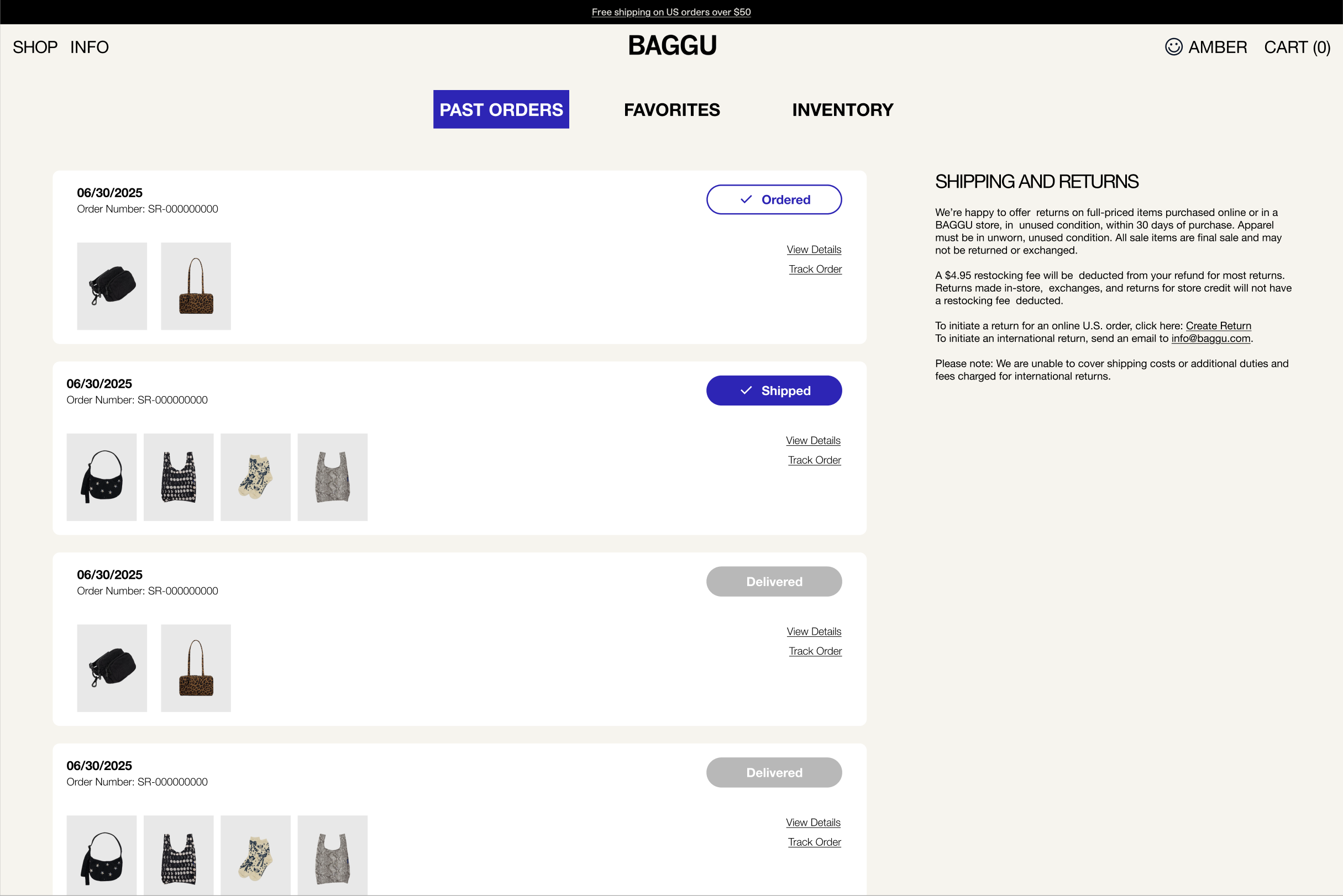 Updated past orders with shipping & returns