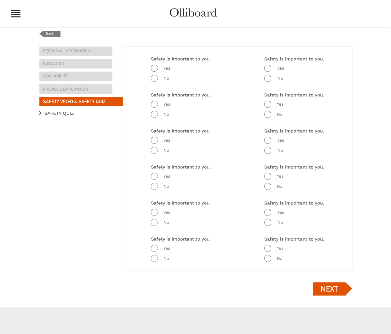 Scenario-based safety quiz with multiple-choice questions