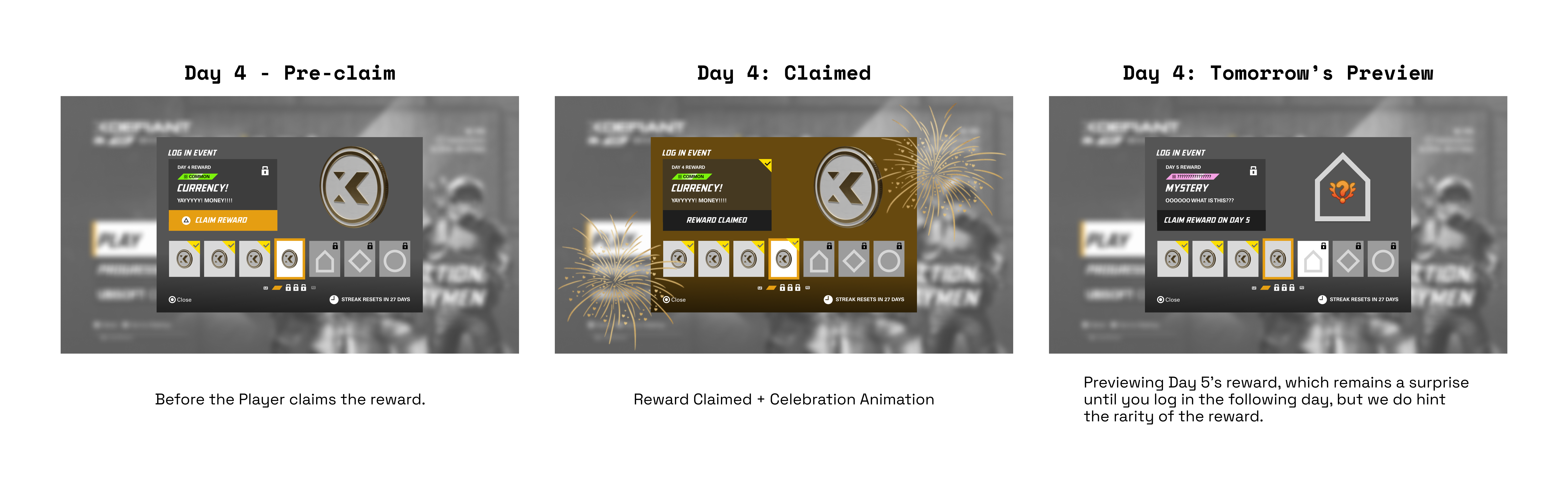 weekly daily login track layout