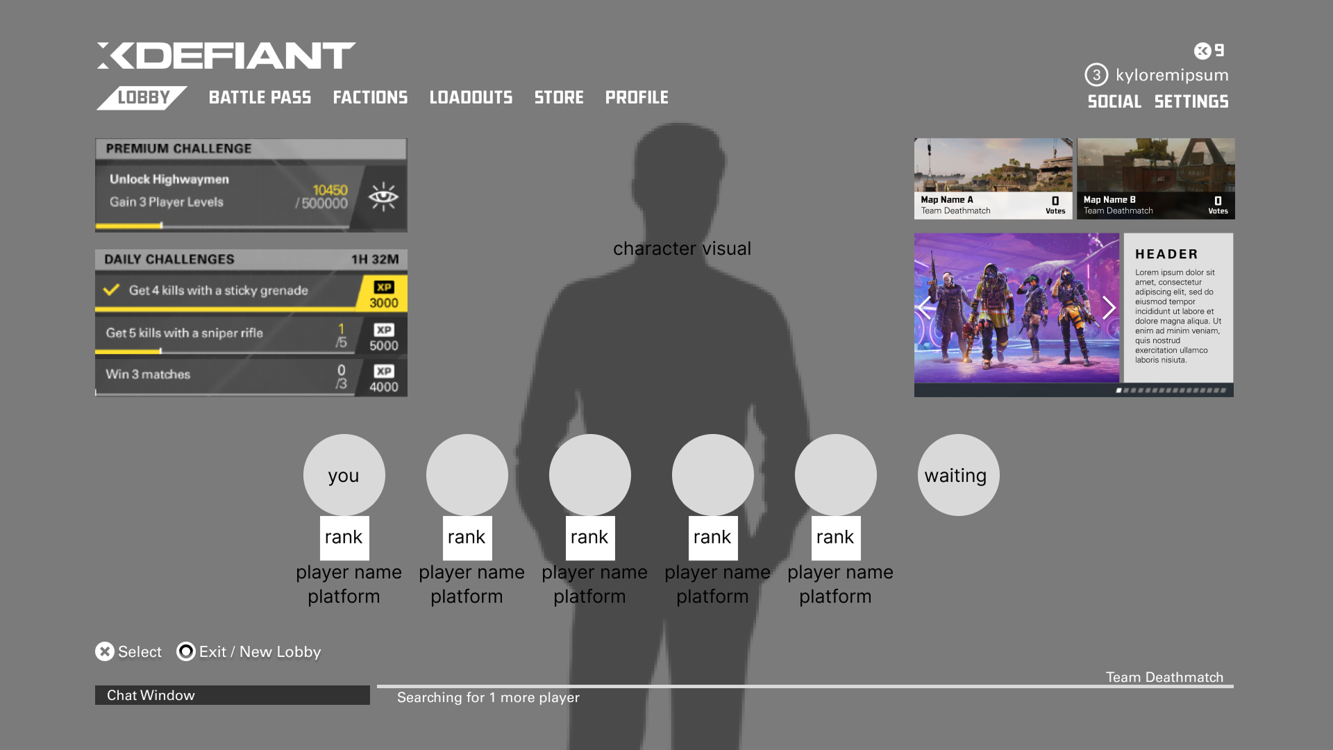 Lo-fi modular lobby wireframe